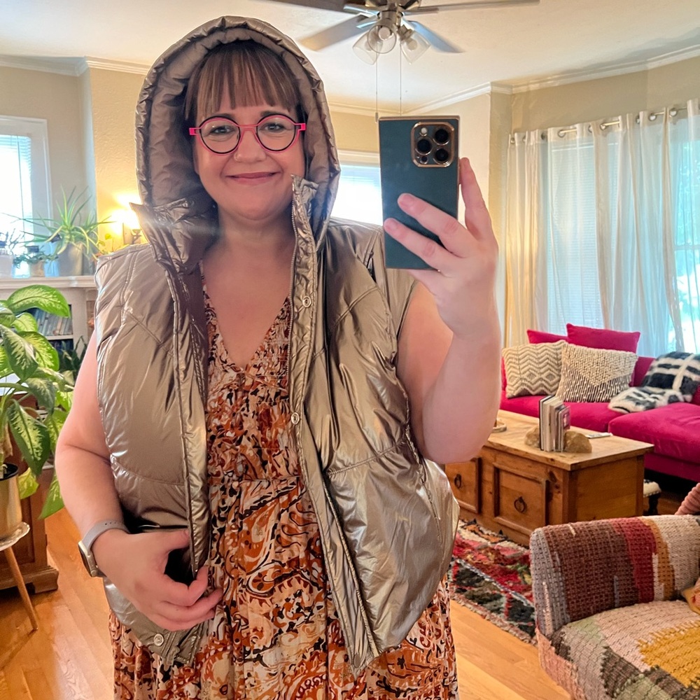 Anthropologie 1X Daily Practice by Anthropologie Metallic Puffer Vest - Picture 2 of 7